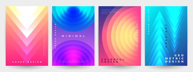 Minimal cover design. Colorful halftone gradient posters. Gradient geometric shapes composition.