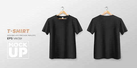 Black t shirt front and back mockup hanging realistic collections, template design, EPS10 Vector illustration.
 - obrazy, fototapety, plakaty