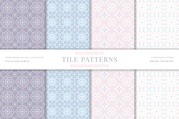 hand drawn vintage tile seamless patterns collection 6