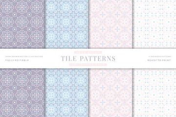 hand drawn vintage tile seamless patterns collection 6