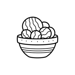 Unusual cute cactus in a pot. House plant in linear doodle style. Simple children's illustration. An element for the design of logos, packaging and products on the theme of gardening.