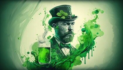 St. Patrick's day background. Man with a glass of green liquid generative ai	
