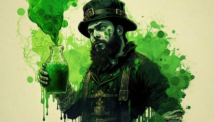 St. Patrick's day background. Man with a glass of green liquid generative ai	
