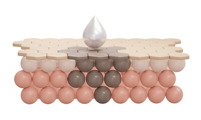 3d rendering of serum cream and vitamin drop on closeup skin cell with dark spot layer for cosmetic advertise. 3D Render illustration.