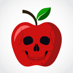 apple with skull face simple color illustration