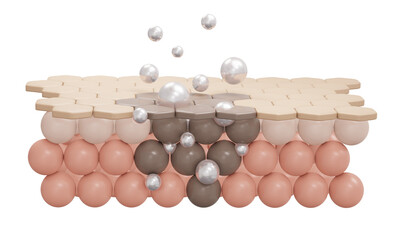 3d rendering of serum cream and vitamin drop on closeup skin cell with dark spot layer for cosmetic advertise. 3D Render illustration.
