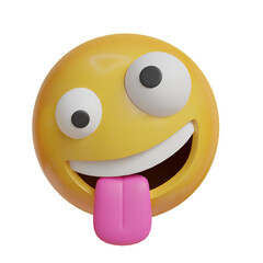 goofy expression 3d emoji with water in head laugh front angle