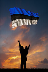 Father with son and the flag of Estonia