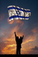 Father with son and the flag of Israel