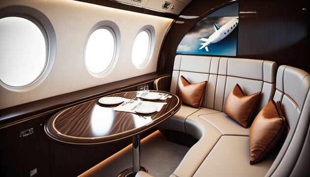 Futuristic luxurious corporate plane interior design generative ai