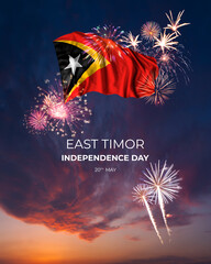 Majestic fireworks and flag of  on National holiday East Timor
