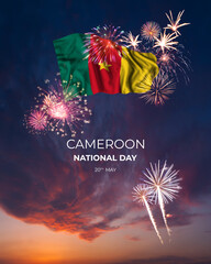Majestic fireworks and flag of  on National holiday Cameroon