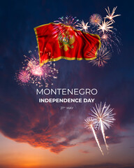 Majestic fireworks and flag of  on National holiday Montenegro