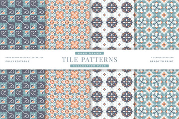 hand drawn tile seamless patterns collection 1