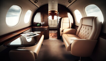 Futuristic luxurious corporate plane interior design generative ai