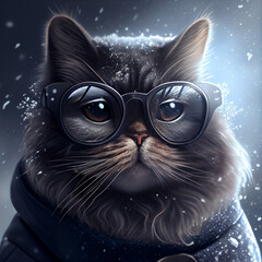 chic cat charisma wearing coat, wearing sunglasses, funny, fashion, pic as wallpaper, poster, t shirt and others