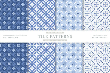 hand drawn tile seamless patterns collection 3