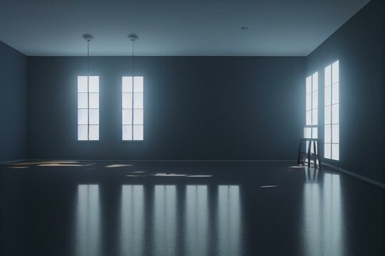 Empty room and spotlights, 3d rendering. Generative AI