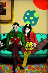 Couple reading a book abstract art