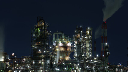 The petrochemical complex at Yokkaichi Port, Yokkaichi city, Mie prefecture, Japan at night.