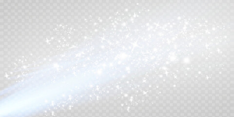 Abstract sparkling glitter texture. Shiny particle effect. Silver glittering space star dust trail of glittering particles on transparent background.