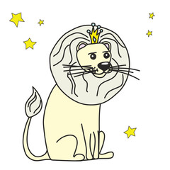 Vector lion in a crown, king of beasts, children's illustration.
