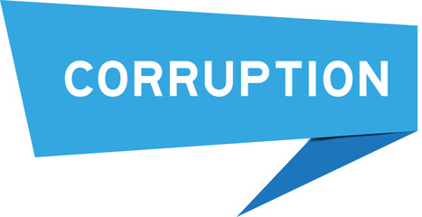 Blue color speech banner with word corruption on white background