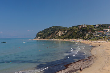 Picturesque beach on the Greek island of Corfu, blue lagoon