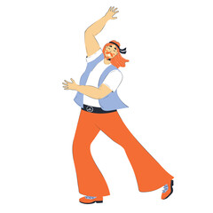 Groovy Young male hippie fervently dancing abstract modern graphic