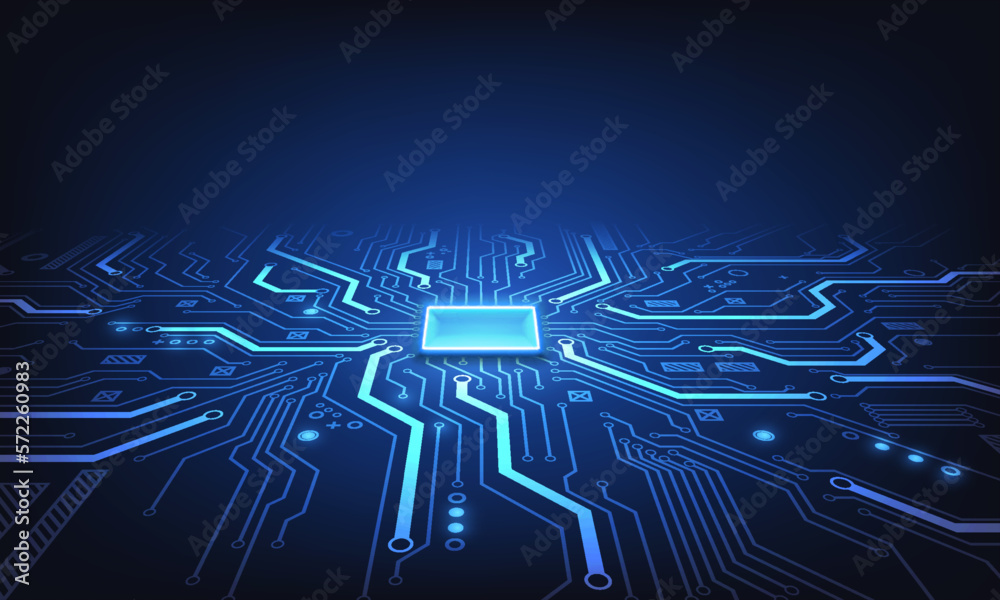 Poster abstract technology chip processor background circuit board and html code,3d illustration blue techn