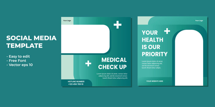 Medical healthcare service social media post template design. Hospital, doctor, clinic and dentist health business promotion flyer poster.