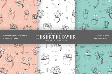 hand drawn lovely desert flower seamless pattern pack