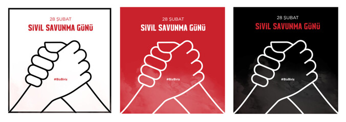 28 Şubat Sivil savunma günü translation: 28 february, civil defense day social media template, poster, banner design set. Rescue team save people.