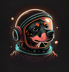 illustration of dog wearing space helmet and suit created with generative ai