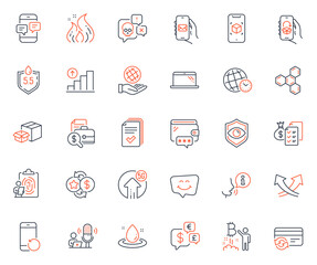 Technology icons set. Included icon as Packing boxes, Fuel energy and Laptop web elements. Time zone, Recovery phone, Eye detect icons. 5g upload, Loyalty points, Graph chart web signs. Vector