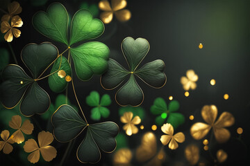Celebrate St. Patrick's Day with green shamrock leaves. Generative AI - obrazy, fototapety, plakaty