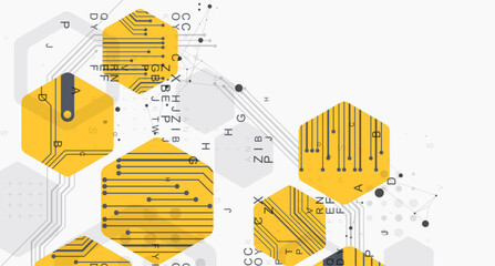 Abstract yellow hexagon futuristic background for design works. Science and technology.
