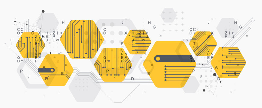 Abstract yellow hexagon futuristic background for design works. Science and technology.