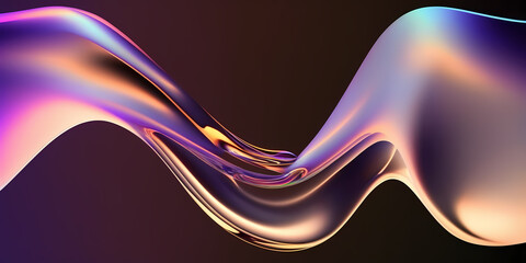 Obraz premium Abstract fluid 3d render holographic iridescent neon curved wave in motion dark background. Gradient design element for banners, backgrounds, wallpapers and covers 
