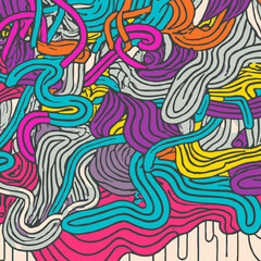 Colourful Waves Outlined Doodles.