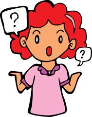 little red hair girl with unknown sign 