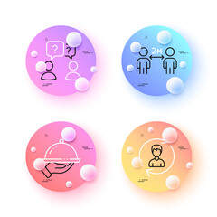 Human resources, Restaurant food and Social distancing minimal line icons. 3d spheres or balls buttons. Teamwork questions icons. For web, application, printing. Vector