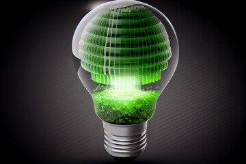 Eco LED light bulb with solar panel isolated on transparent background. Concept of green energy. Generative AI