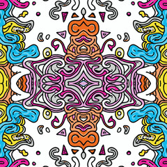 Seamless Colourful Waves Doodles Pattern.
