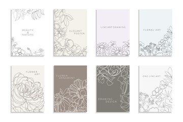 Collection of delicate floral covers, templates, placards, brochures, banners, flyers and etc. Colorful outline backgrounds, postcards, posters, invitation. Elegant cards with drawing flowers.