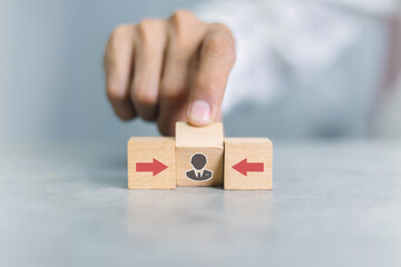 Businessman use computer,Customer Relationship Management, with global structure Human Resources HR management recruitment employment headhunting concept.	
