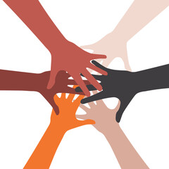 Isolated illustration vector of many silhouette hand stack symbol of togetherness, partner, group, team work, friendship, teamwork, solidarity