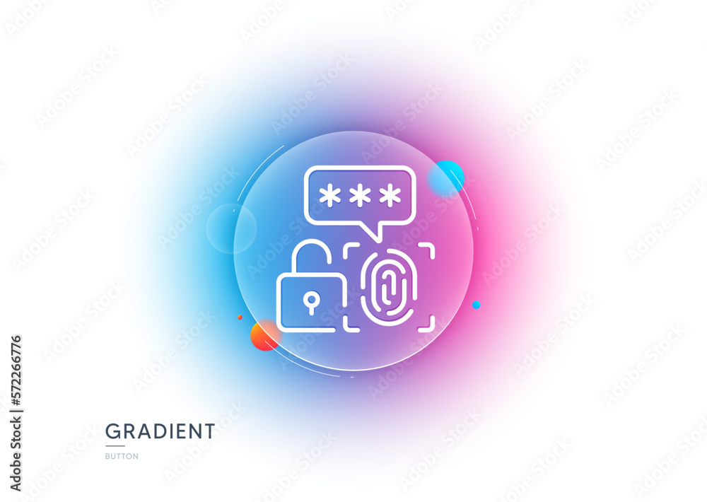 Poster biometric security line icon. gradient blur button with glassmorphism. fingerprint scan sign. privac