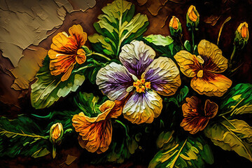 hand Painted flowers as a lush pattern oil painted Photo, generative AI