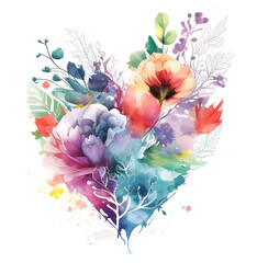 Watercolor Flower With Heart Shaped Color Splash For Wedding, Invitation, Cards and Printables Created Using Generative AI